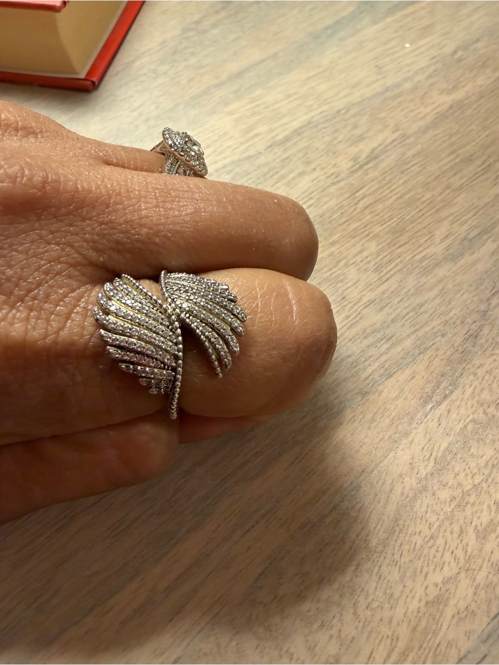 Pandora Silver-tone Wing Wrap Ring with Clear Crystals